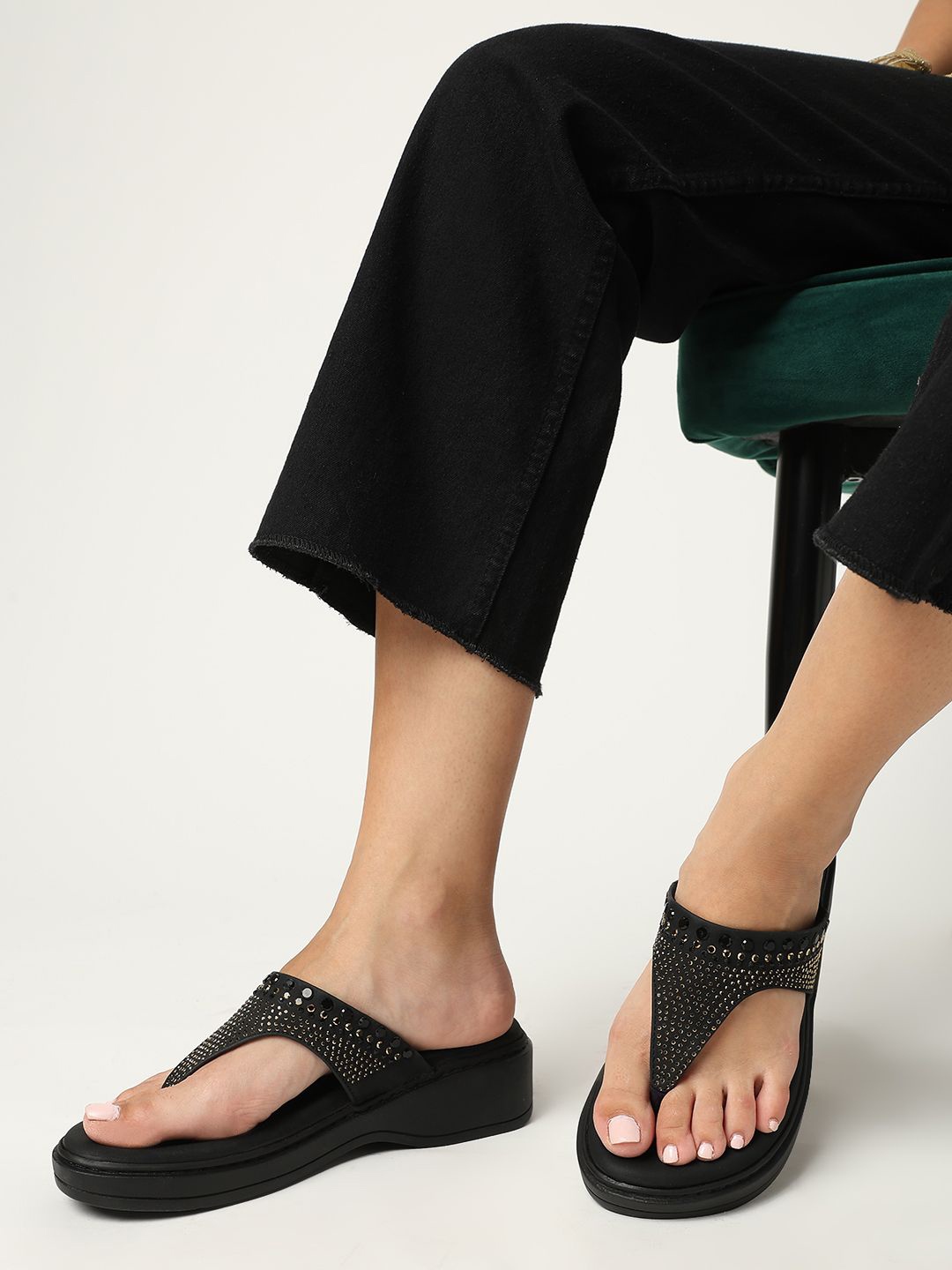 

Marc Loire Embellished PU Wedge Sandals, Black