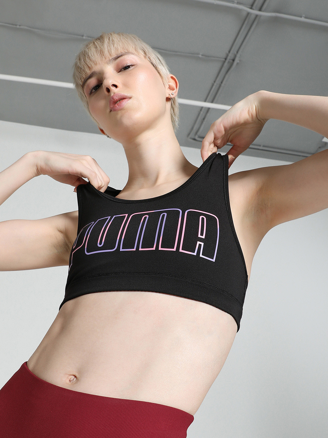 

Puma dryCell Brand Logo Printed Full Coverage Lightly Padded Workout Bra 52779401, Black