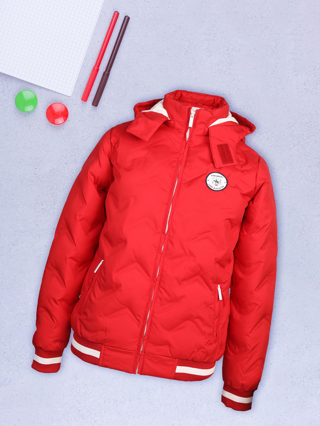 

LURE JUNIOR Boys Outdoor Padded Jacket with Patchwork, Red