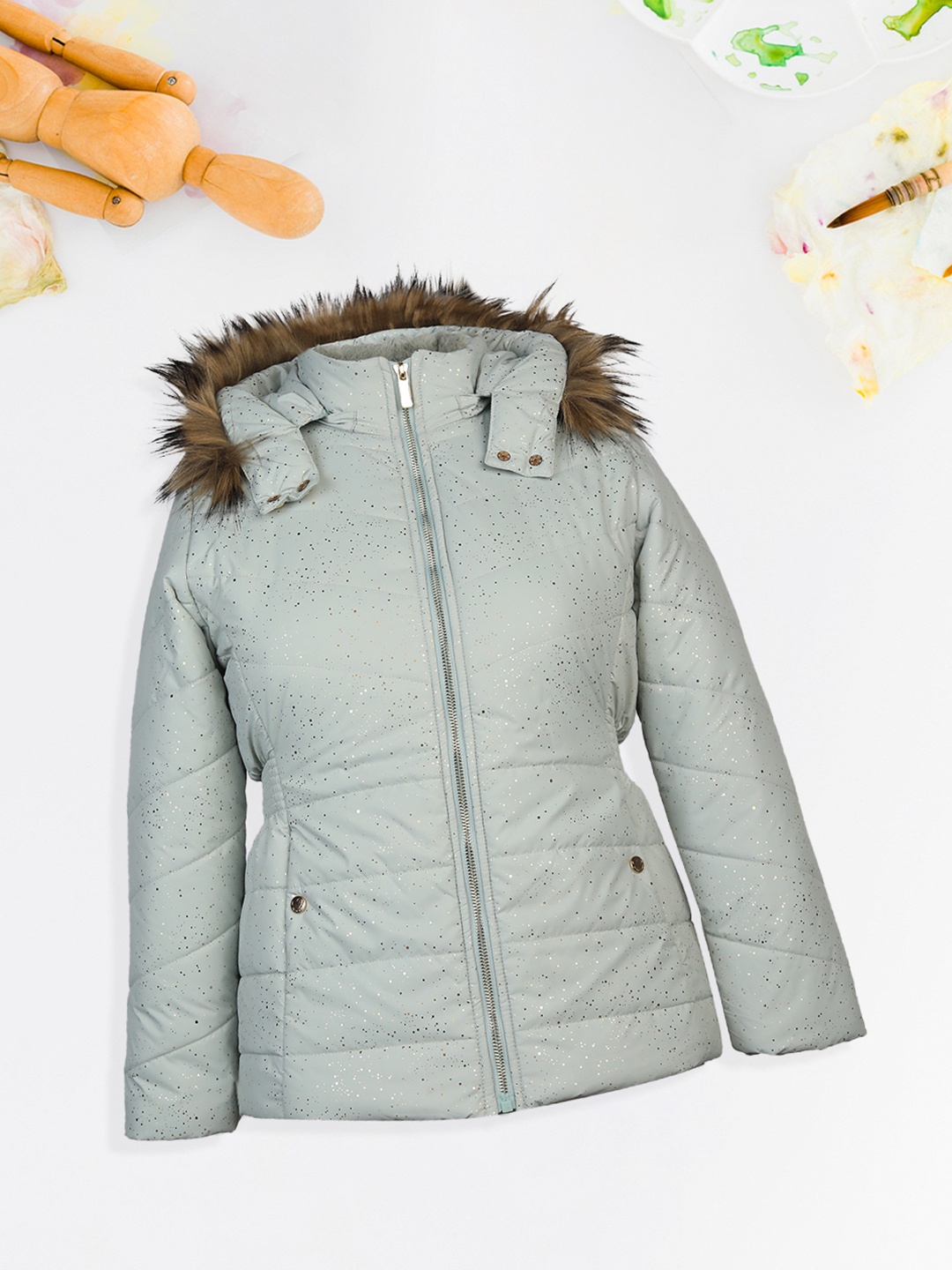 

LURE JUNIOR Girls Self Design Parka Jacket, Green