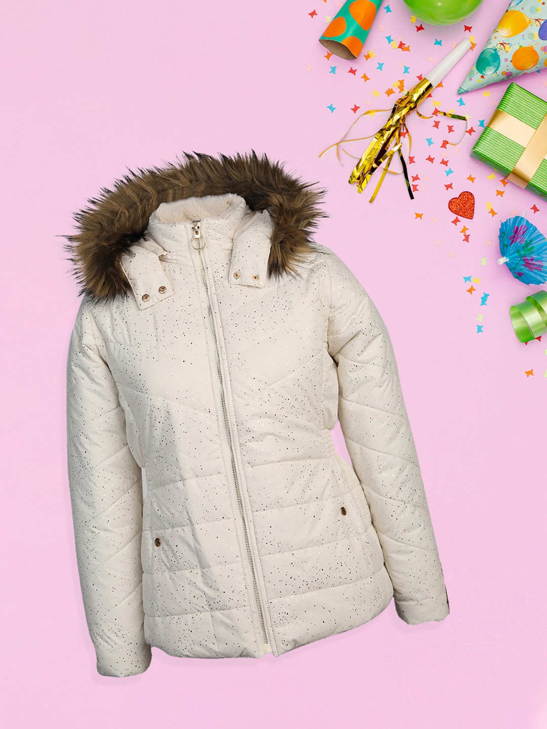 

LURE JUNIOR Girls Winter Hooded Parka Jacket, Cream