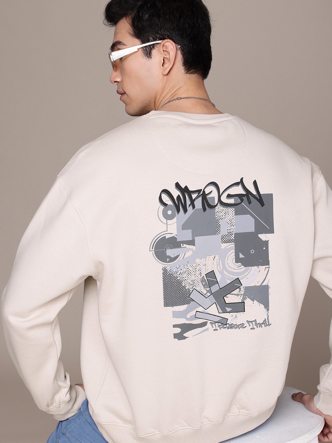 

WROGN Graphic Printed Oversized Sweatshirt, Taupe