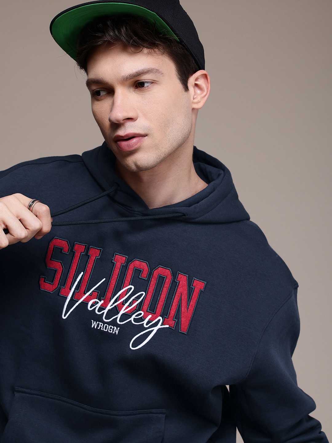 

WROGN Embroidered Hooded Oversized Fit Sweatshirt, Navy blue
