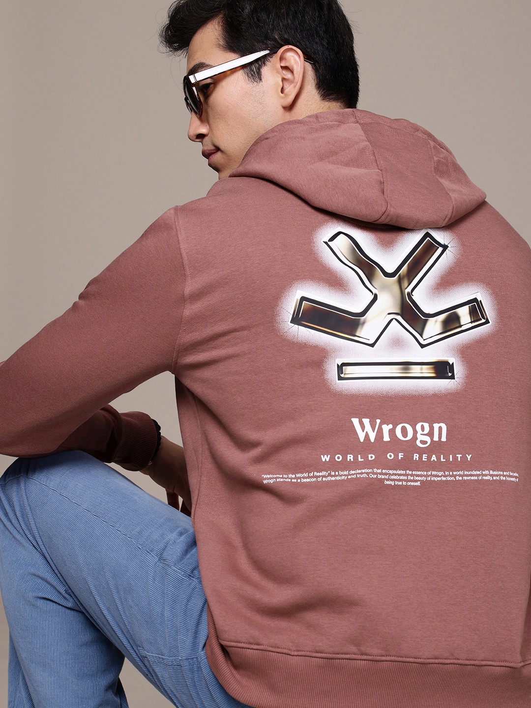 

WROGN Brand Logo Printed Hooded Sweatshirt, Rose