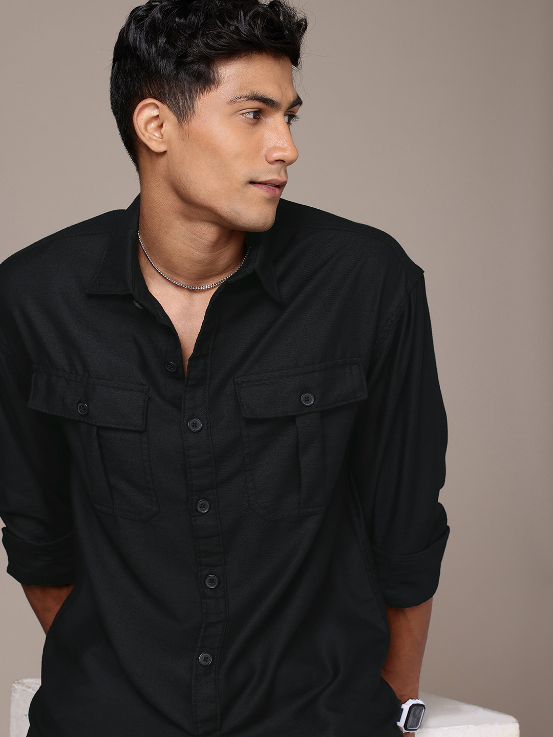 

WROGN Drop-Shoulder Sleeves Oversized Fit Casual Shirt, Black