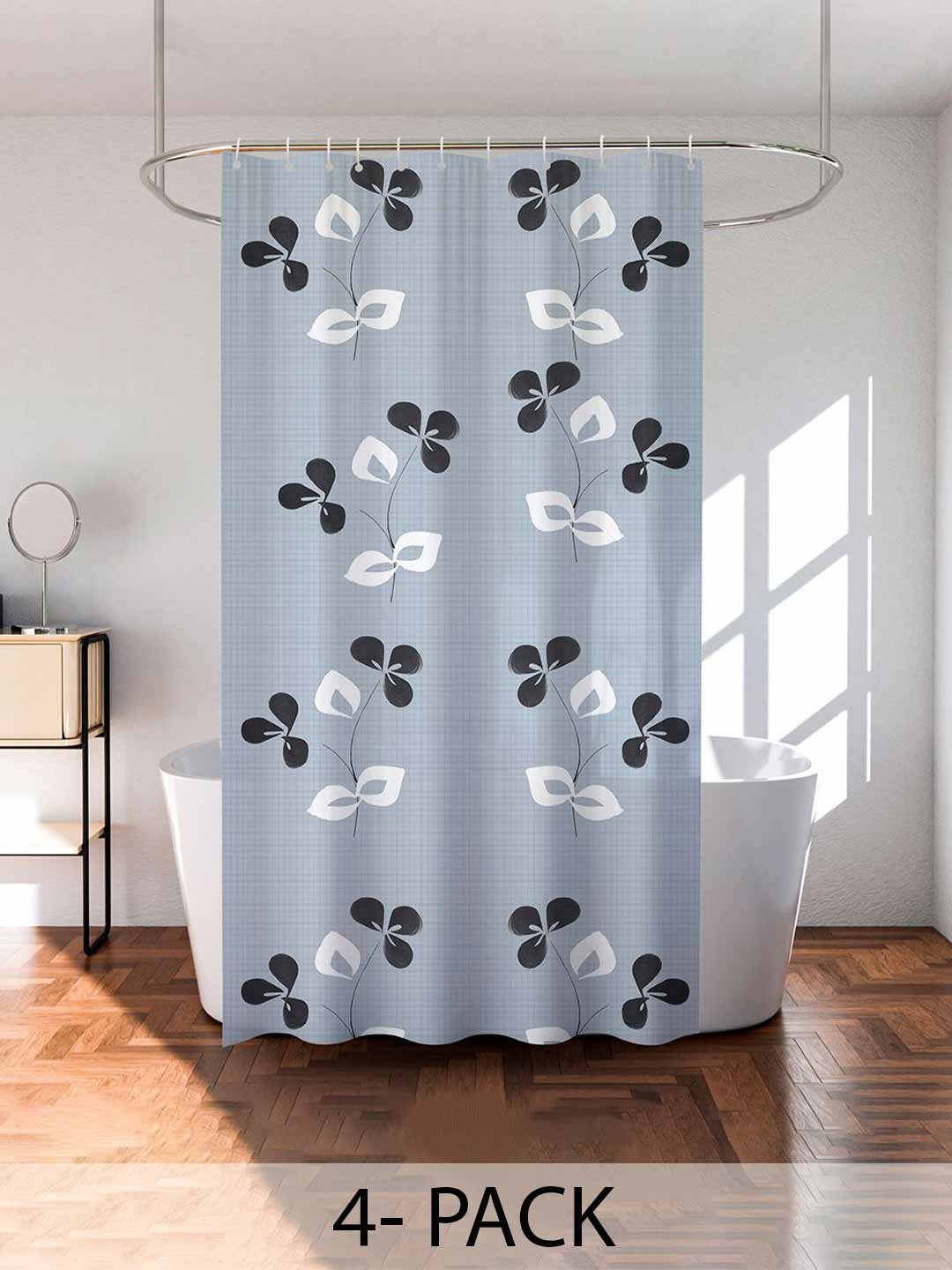 

Kuber Industries Grey & Black 4 Pieces Floral Printed Shower Curtains