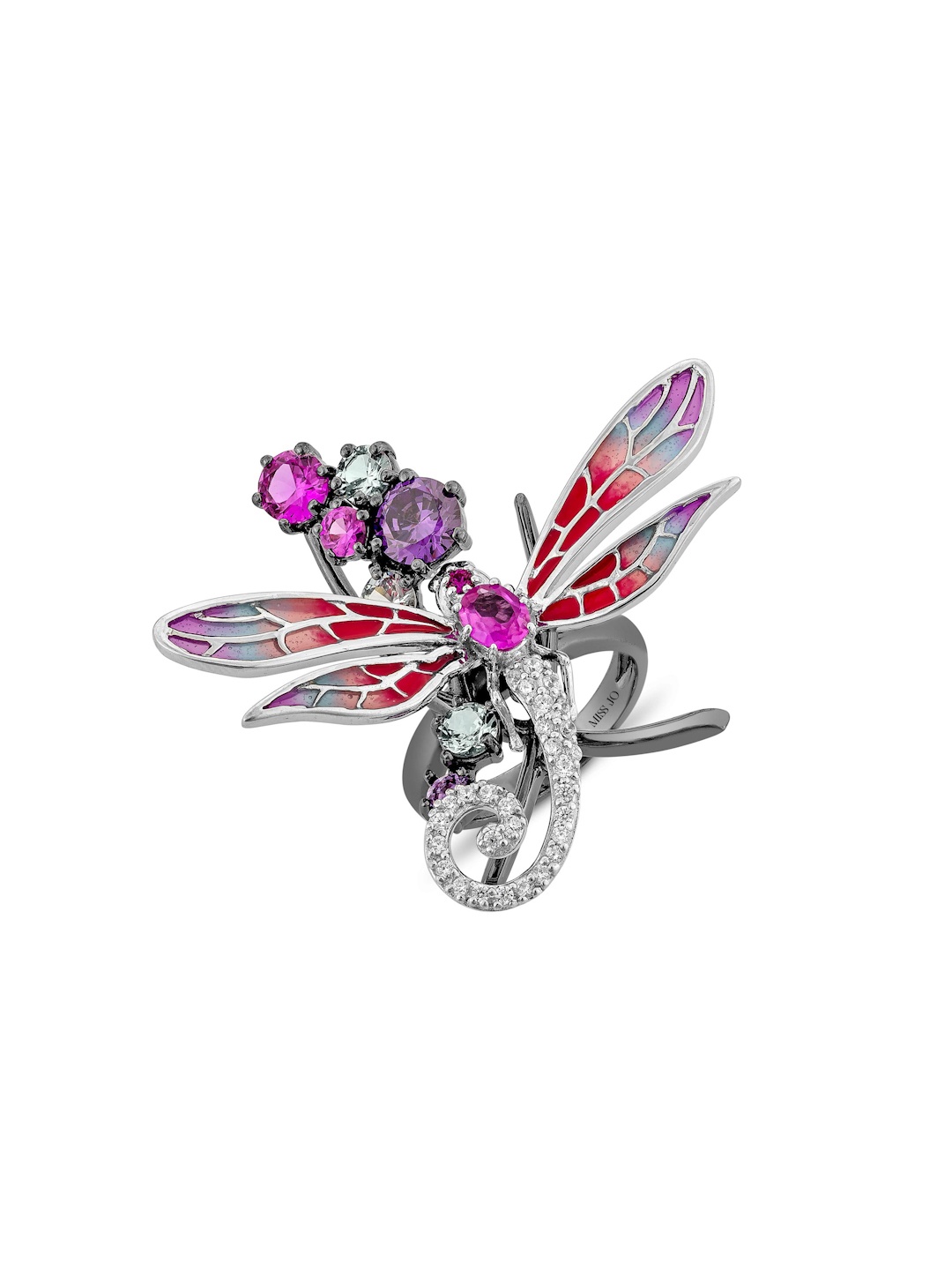 

MISS JO 925 Sterling Silver Rhodium-Plated CZ-Studded Gossamer Wing Cocktail Ring