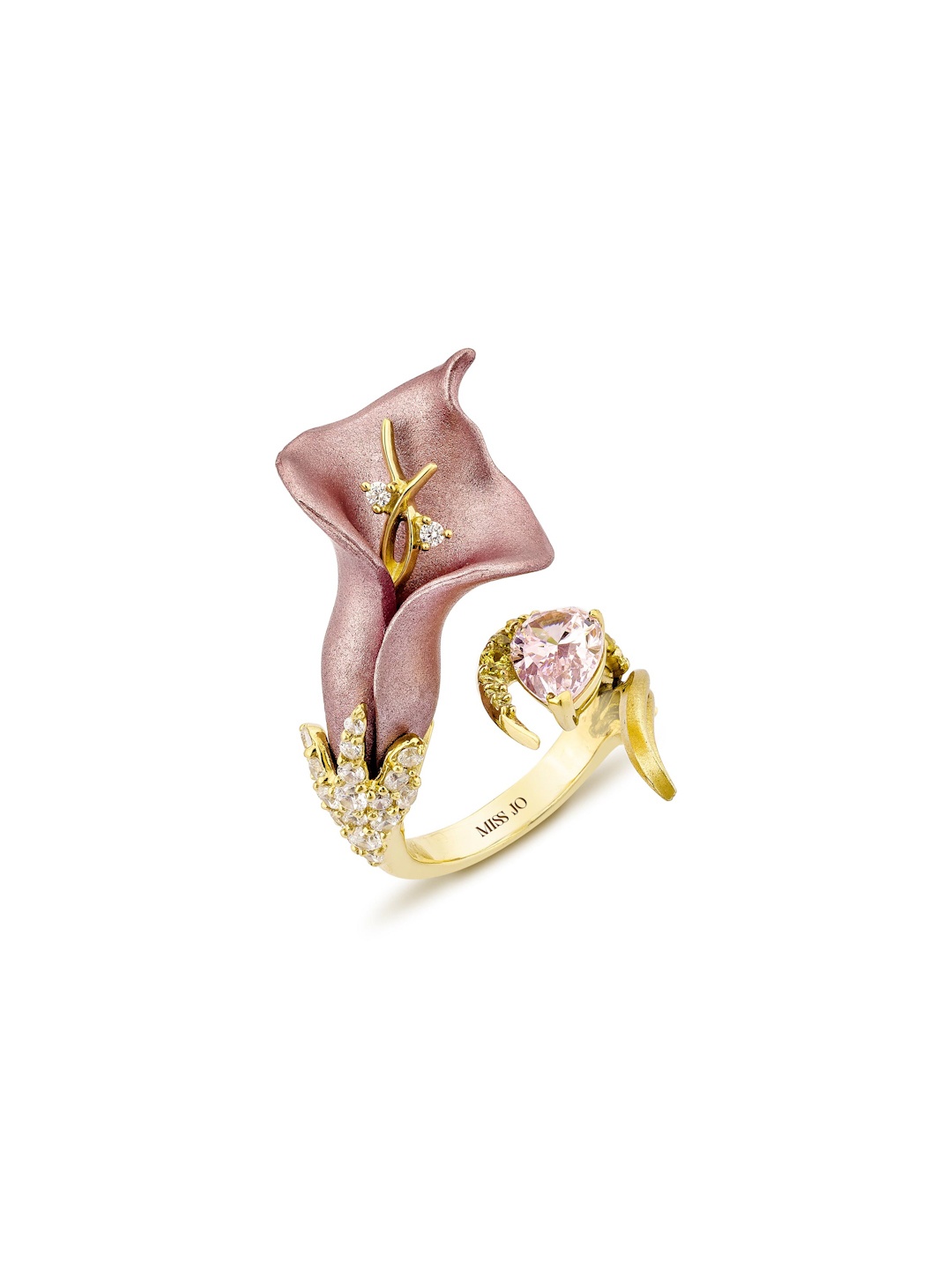 

MISS JO 925 Sterling Silver Gold-Plated CZ Studded Adjustable Finger Ring