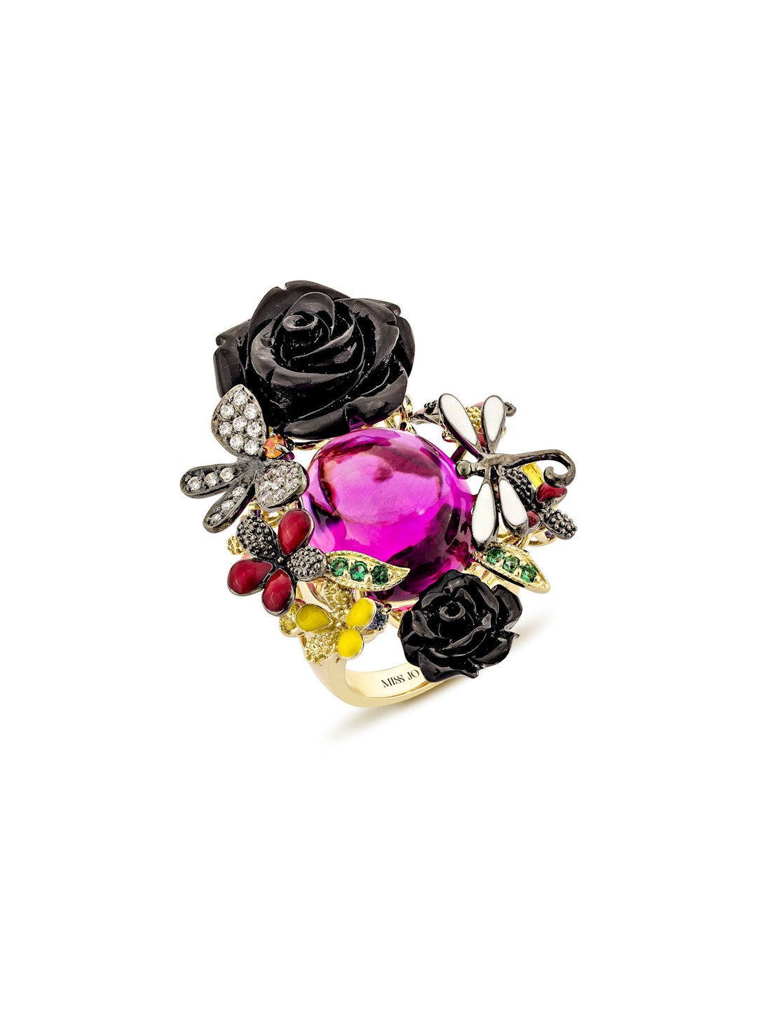 

MISS JO 925 Sterling Silver Gold-Plated CZ Studded Twilight Flower Cocktail Finger Ring