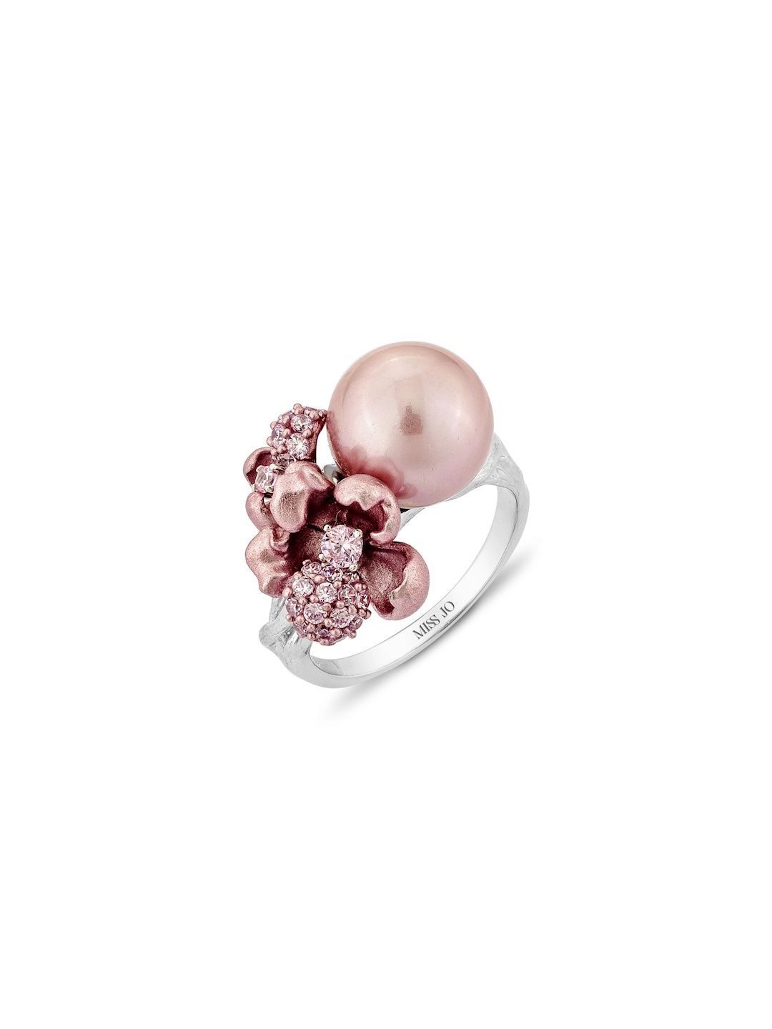 

MISS JO 925 Sterling Silver Rhodium-Plated Stones-Studded Lucky Blossoms Cocktail Ring