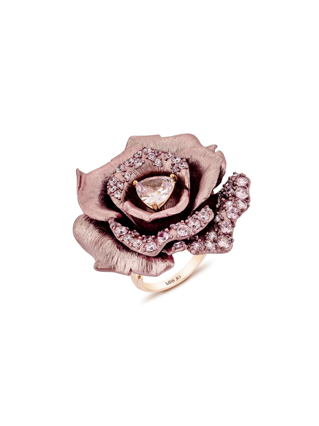 

MISS JO 925 Sterling Silver Rose Gold-Plated CZ Stone-Studded Finger Ring