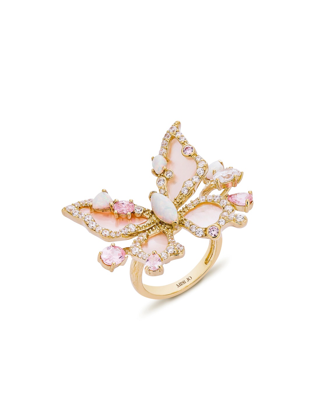 

MISS JO 925 Sterling Silver Gold-Plated CZ Stone-Studded Butterfly Serenade Finger Ring