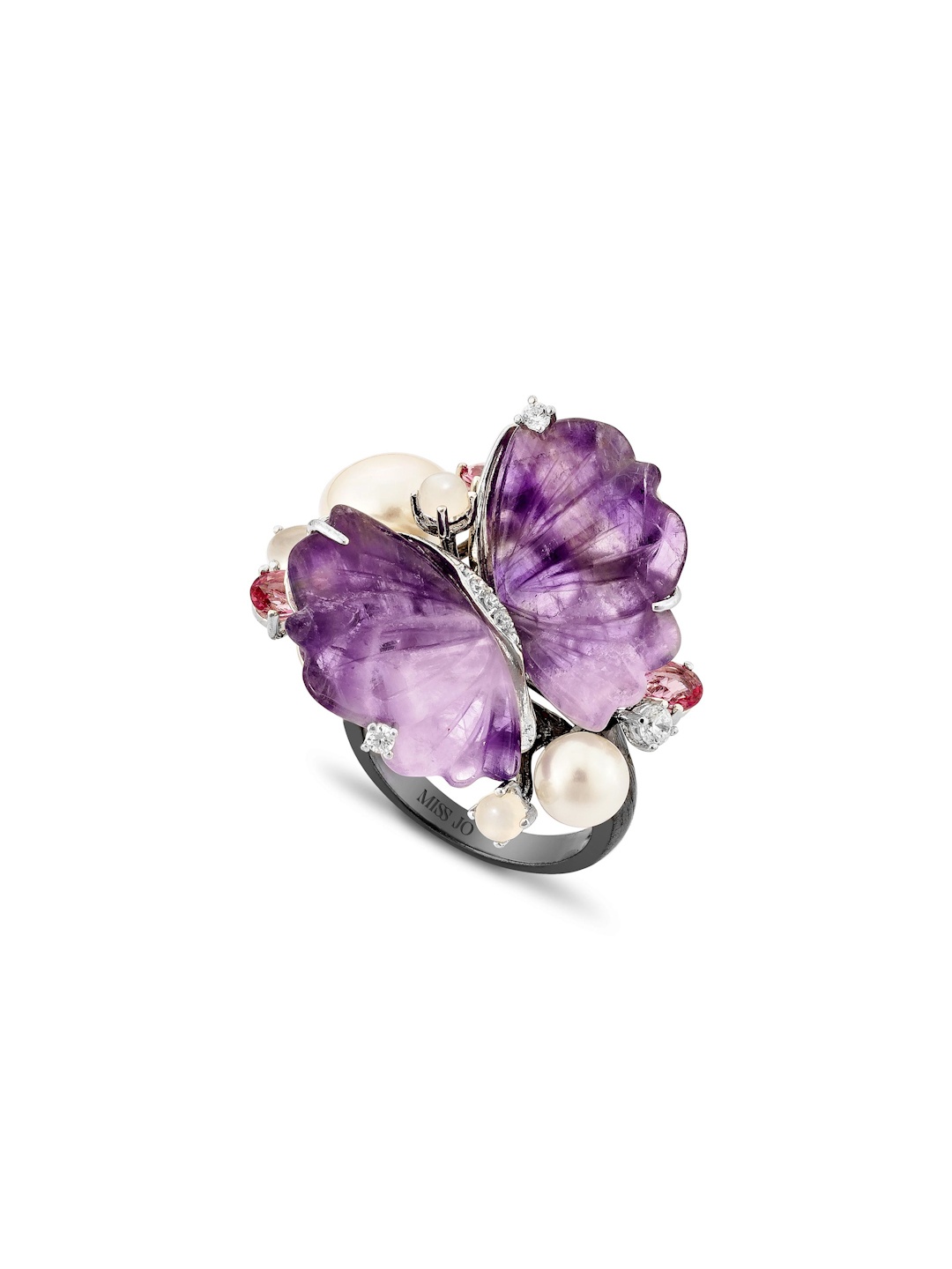 

MISS JO 925 Sterling Silver Rhdoim-Plated CZ Stone Studded Dreams Cocktail Finger Ring