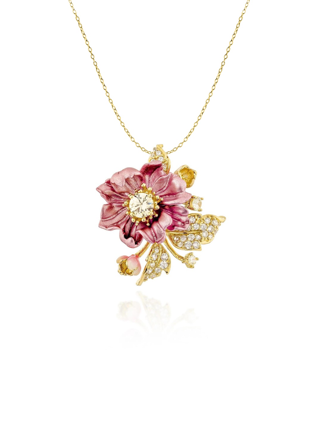 

MISS JO Gold Plated 925 Sterling Silver Cubic Zirconia Floral Pendant with Chain