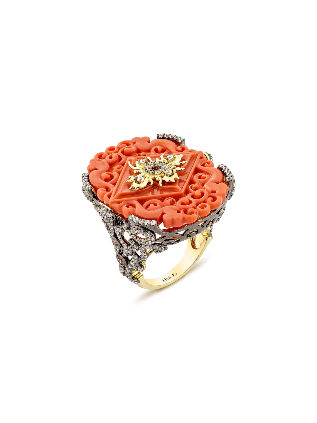 

MISS JO 925 Sterling Silver Gold-Plated Cubic Zirconia Studded Finger Ring