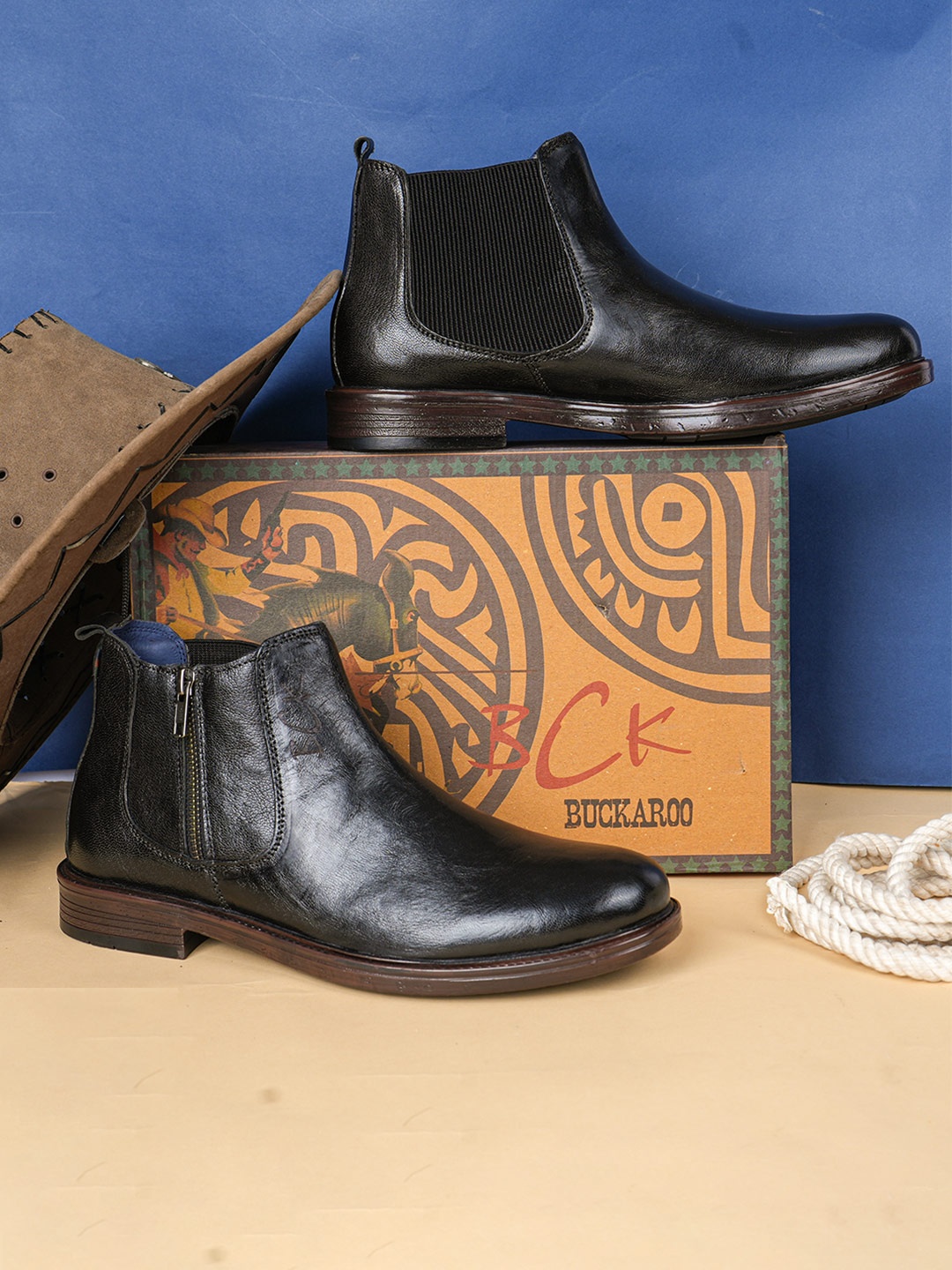 

Buckaroo Men Leather Chelsea Boots, Black