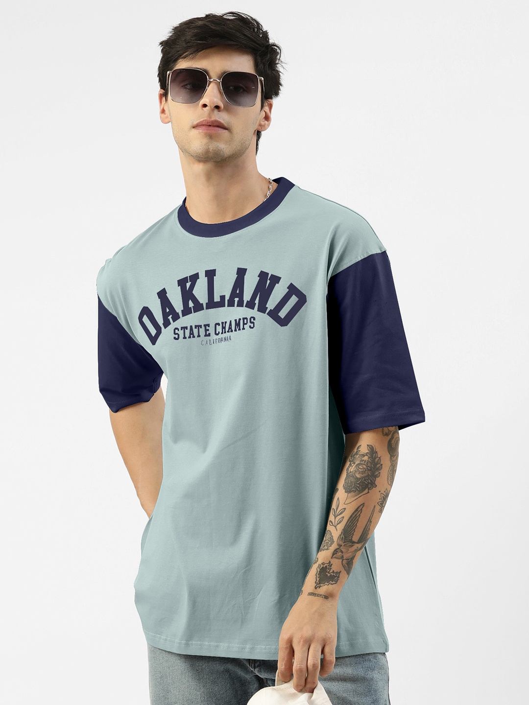 

Maniac Men Typography Printed Round Neck Cotton Oversized T-shirt, Grey