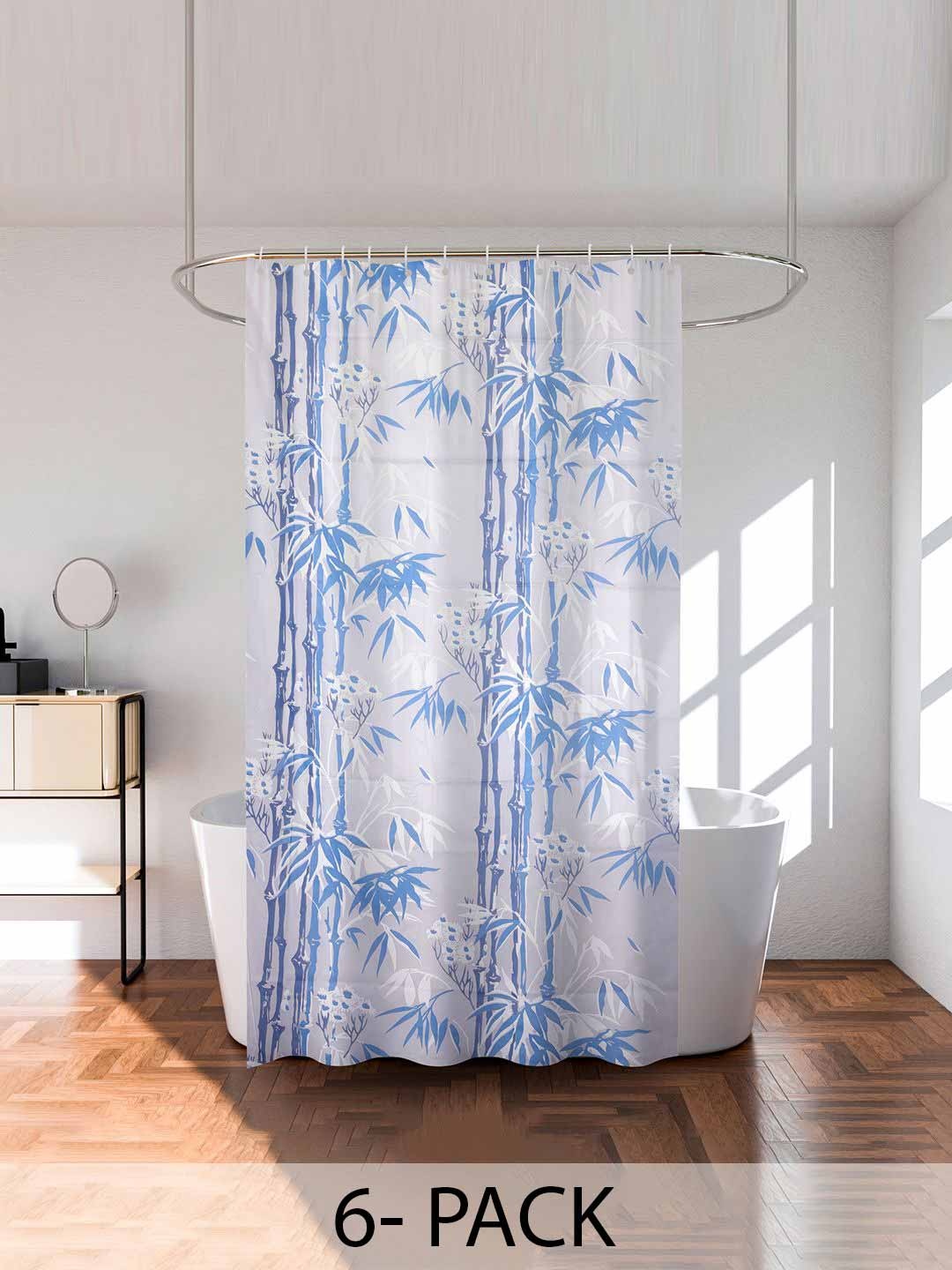 

Kuber Industries Blue & White 6 Pieces Printed Water Proof Shower Curtains