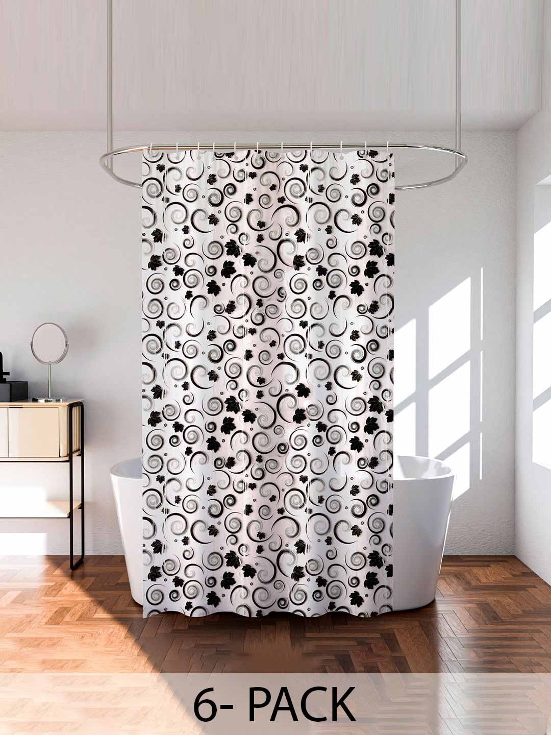

Kuber Industries Black & White 6 Pieces Printed Waterproof Shower Curtains
