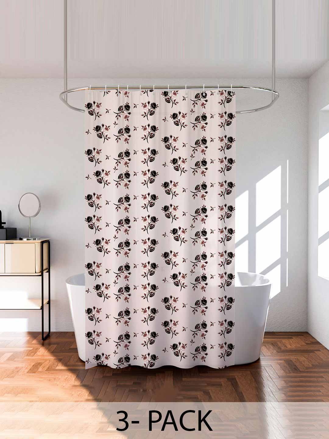 

Kuber Industries Transparent & Brown 3 Pieces Floral Printed Shower Curtains