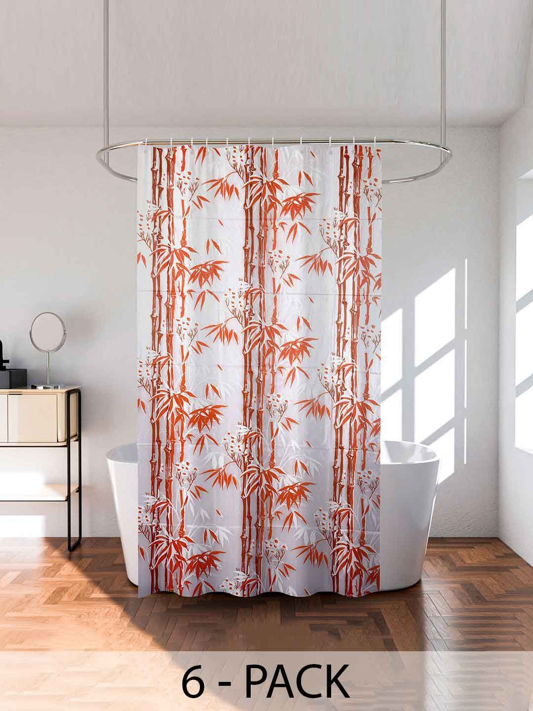 

Kuber Industries Orange & White 6 Pieces Printed Shower Curtains