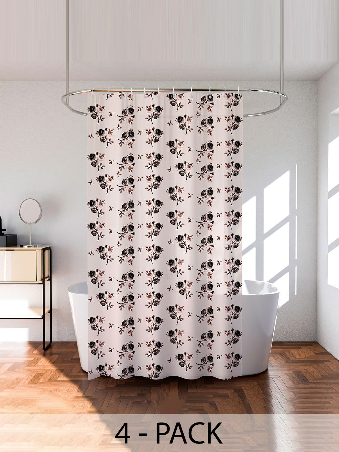 

Kuber Industries Brown & Transparent 4 Pieces Printed Waterproof Shower Curtains, White