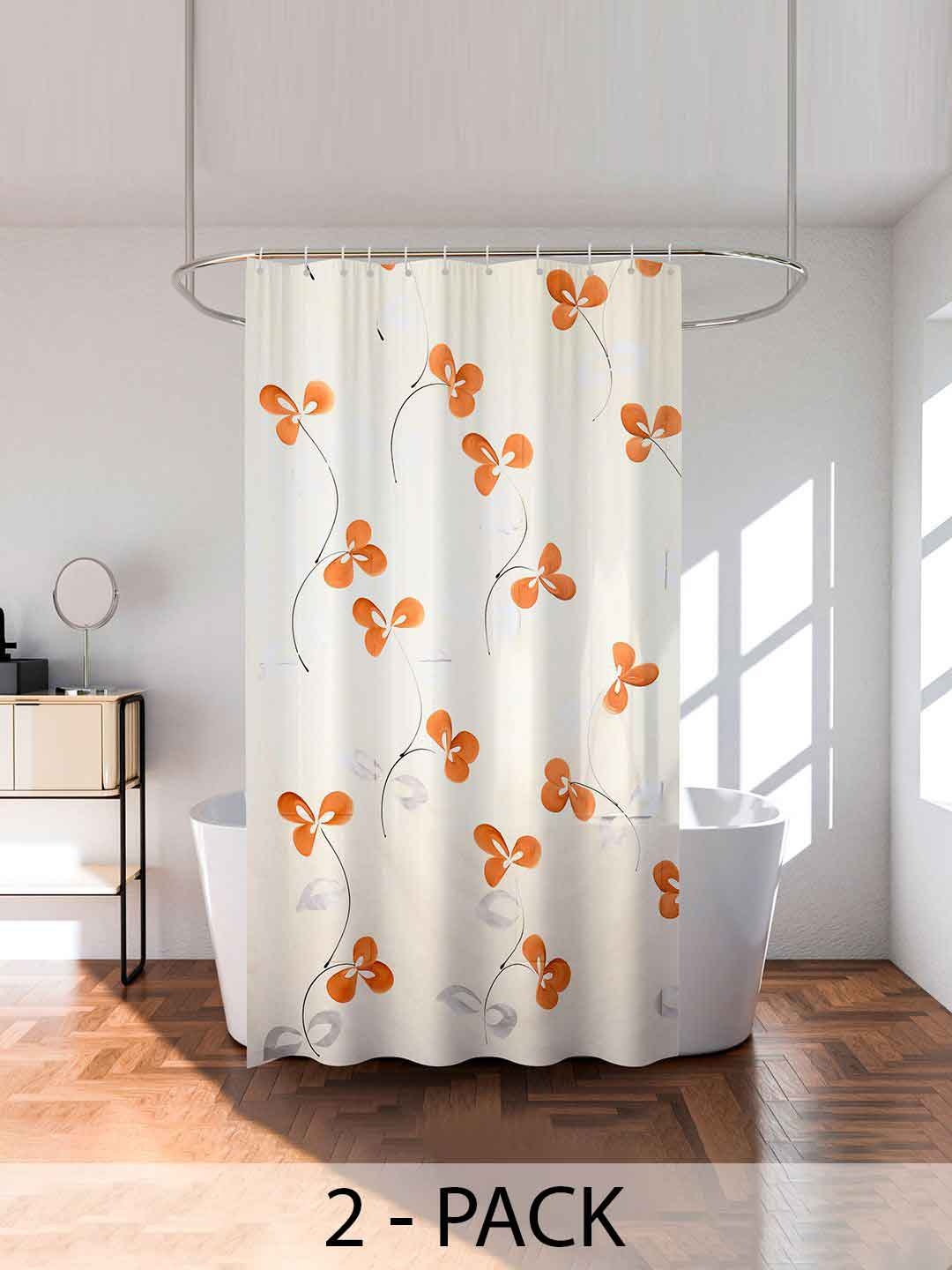 

Kuber Industries Cream & Orange 2 Pieces Printed Waterproof Shower Curtains