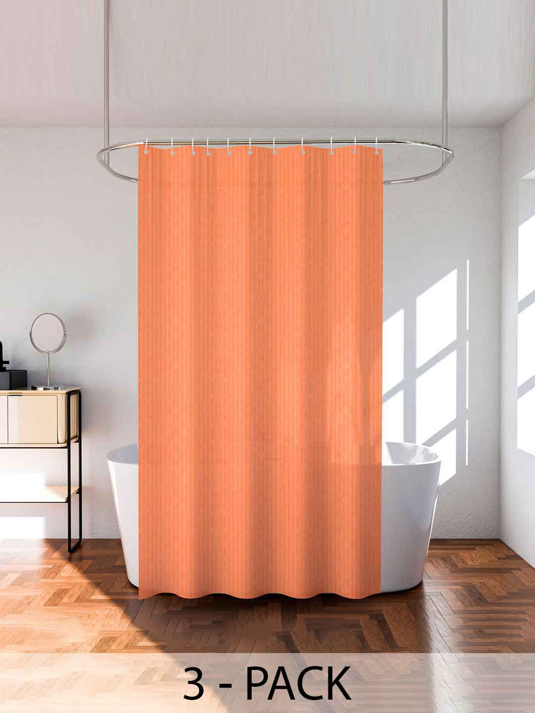 

Kuber Industries Orange 3 Pieces Printed Waterproof Shower Curtains