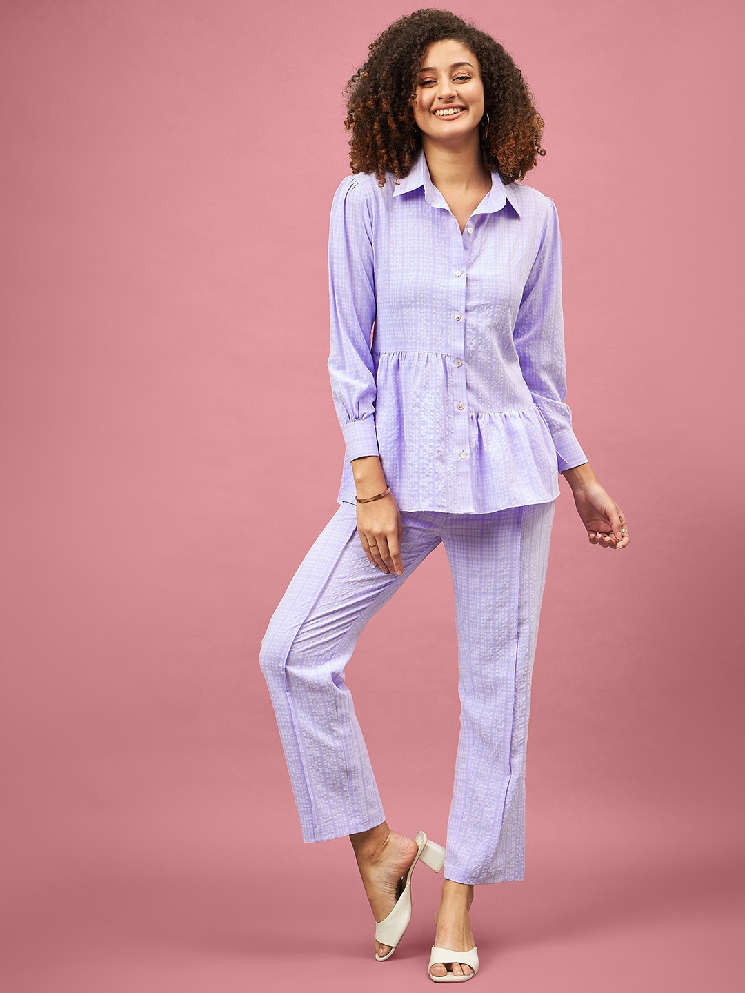 

DressBerry Lavender Checked Top With Trousers