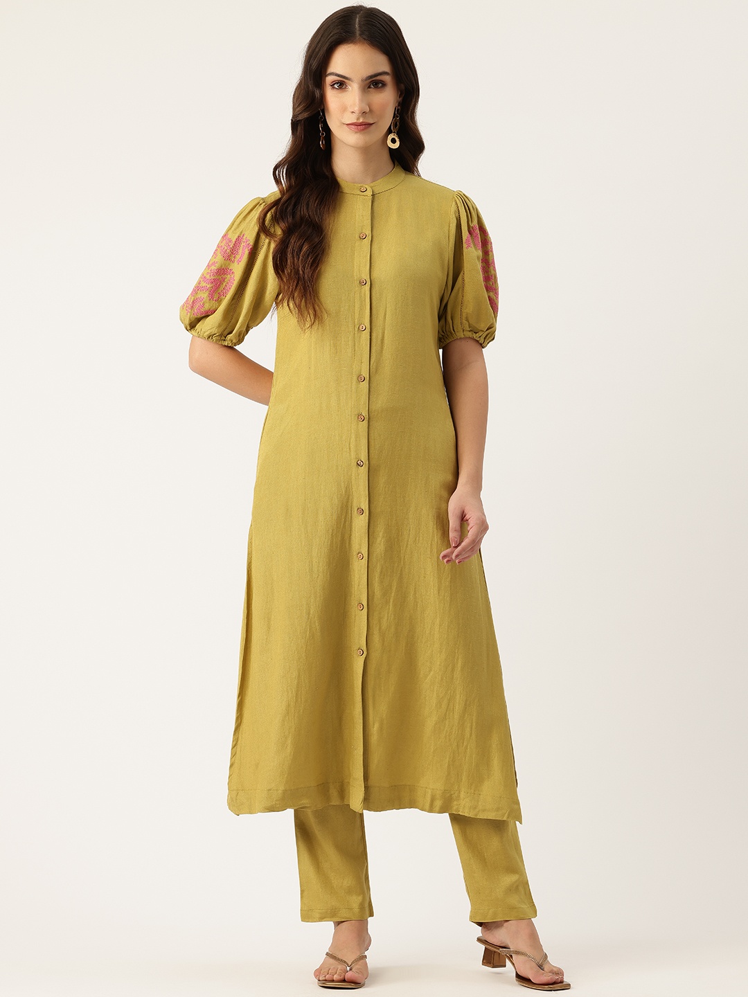 

MISRI Embroidered Tunic With Trousers, Green