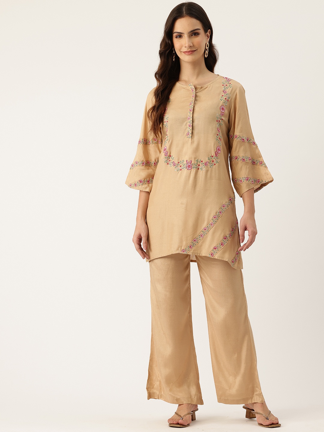 

MISRI Embroidered Tunic With Trousers, Beige