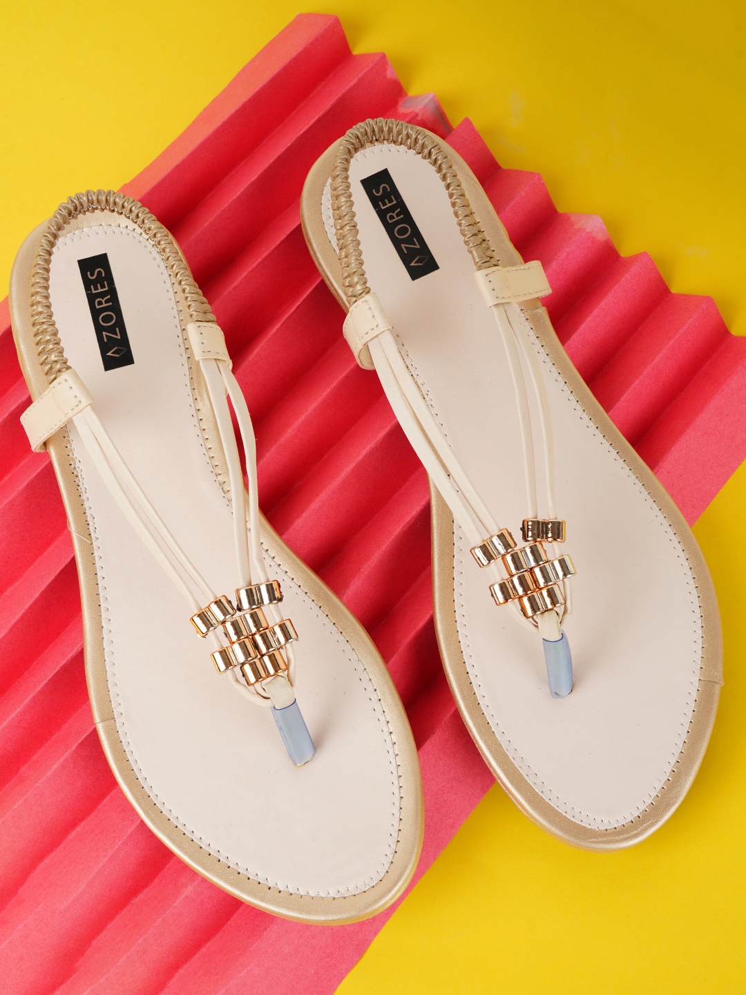 

AZORES Women Open Toe Slip-On Flats, Beige