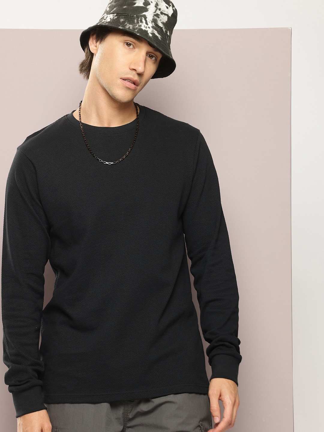 

DILLINGER Self Design Crew Neck T-shirt, Black