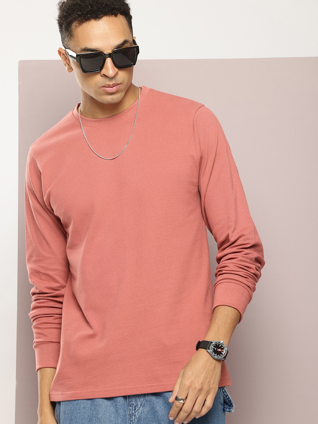 

DILLINGER Self Design Crew Neck T-shirt, Coral