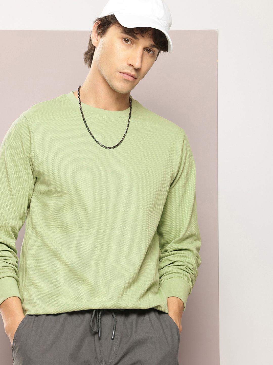 

DILLINGER Men Self Design Crew Neck T-shirt, Green