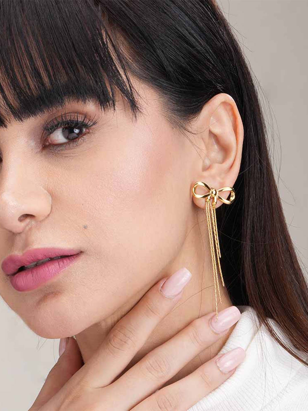 

PALMONAS Gold-Plated Bow and Tassel Drop Earrings
