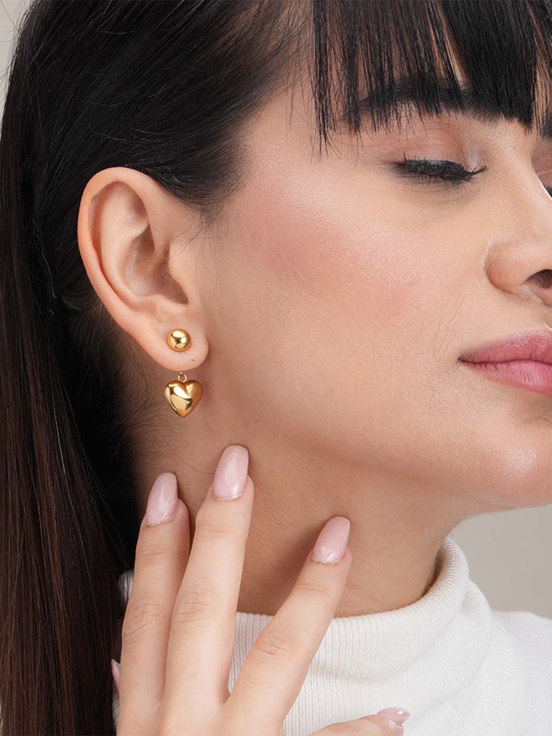 

PALMONAS Gold-Plated Heart Drop Earrings