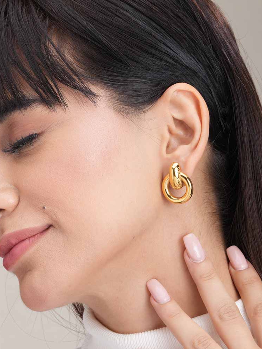 

PALMONAS Gold-Plated Circular Loop Drop Earrings