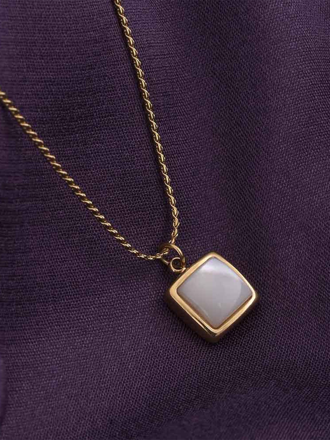 

PALMONAS Stainless Steel Gold-Plated Cubic Zirconia Square Necklace