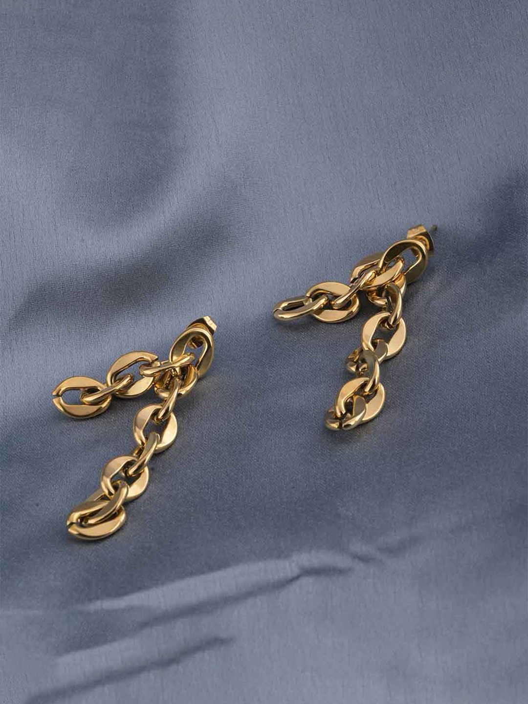 

PALMONAS Stainless Steel Gold-Plated Contemporary Drop Earrings