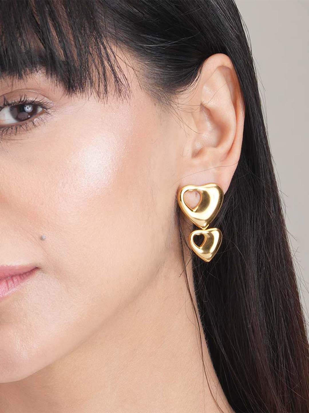 

PALMONAS Gold Plated Stainless Steel Heart Shaped Drop Earrings