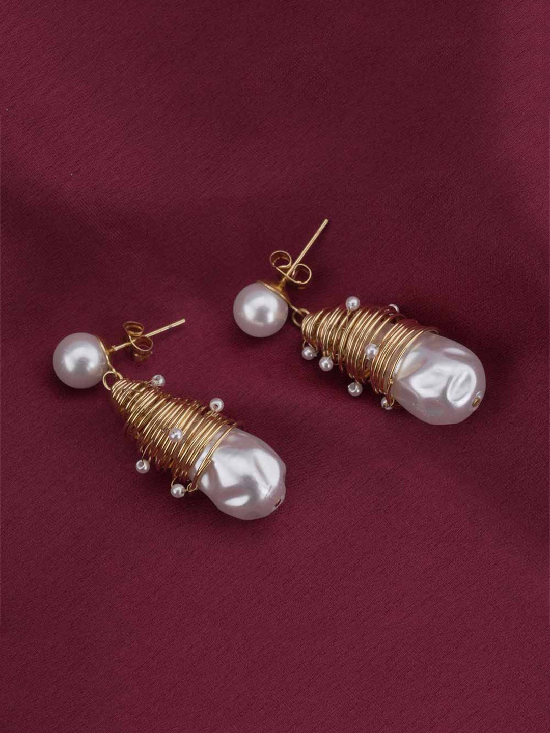 

PALMONAS Gold-Plated Beaded Circular Drop Earrings