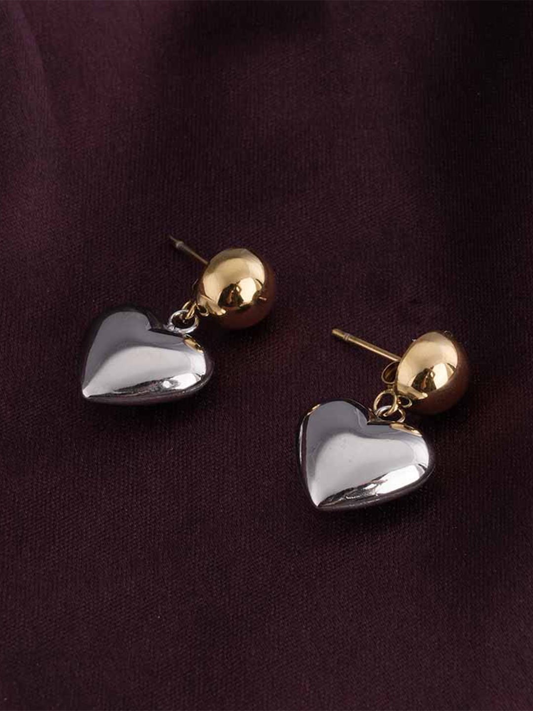 

PALMONAS Stainless Steel Gold-Plated Heart Shaped Drop Earrings