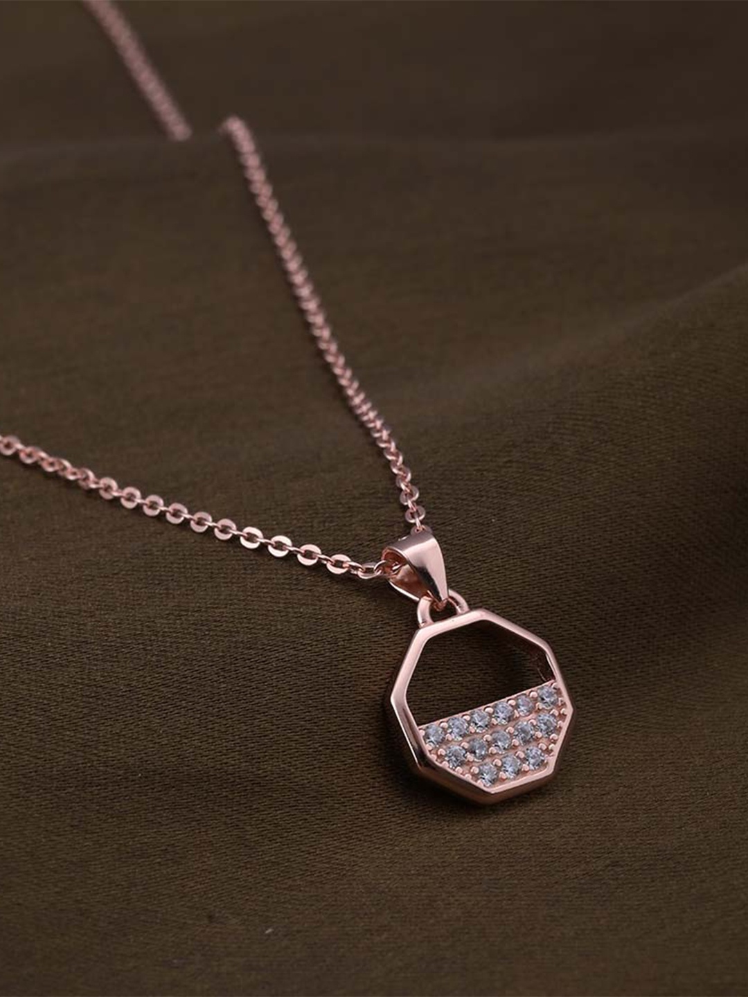 

PALMONAS Stainless Steel Rose Gold-Plated Octagon Pendant with Chain