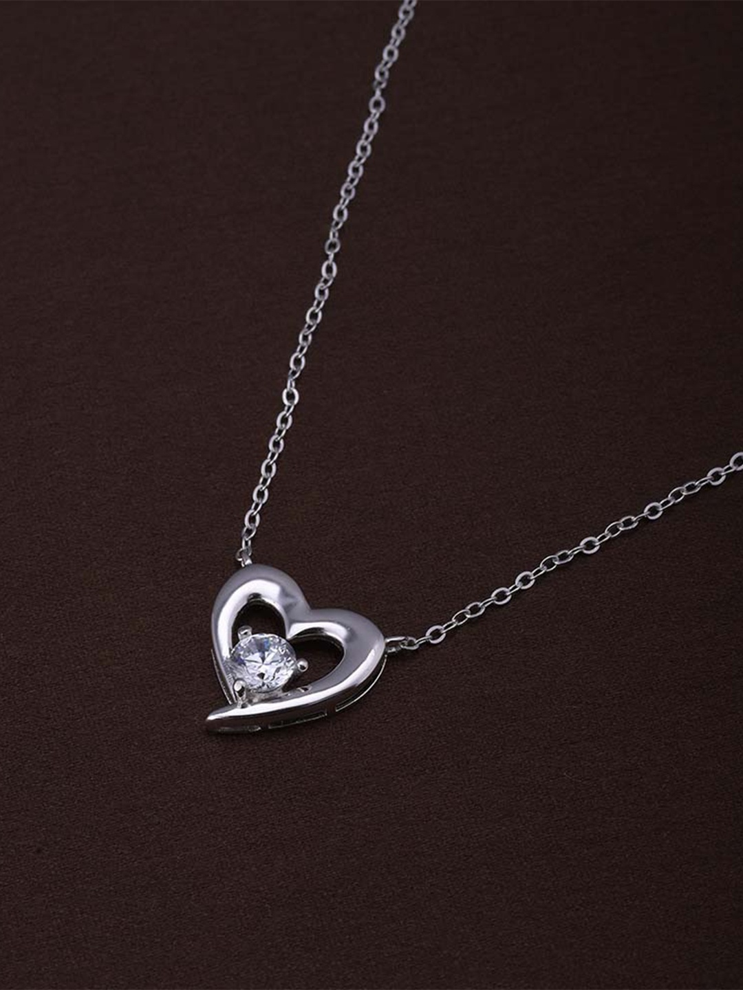 

PALMONAS Stainless Steel Silver-Plated Crystal Studded Heart Shaped Chain