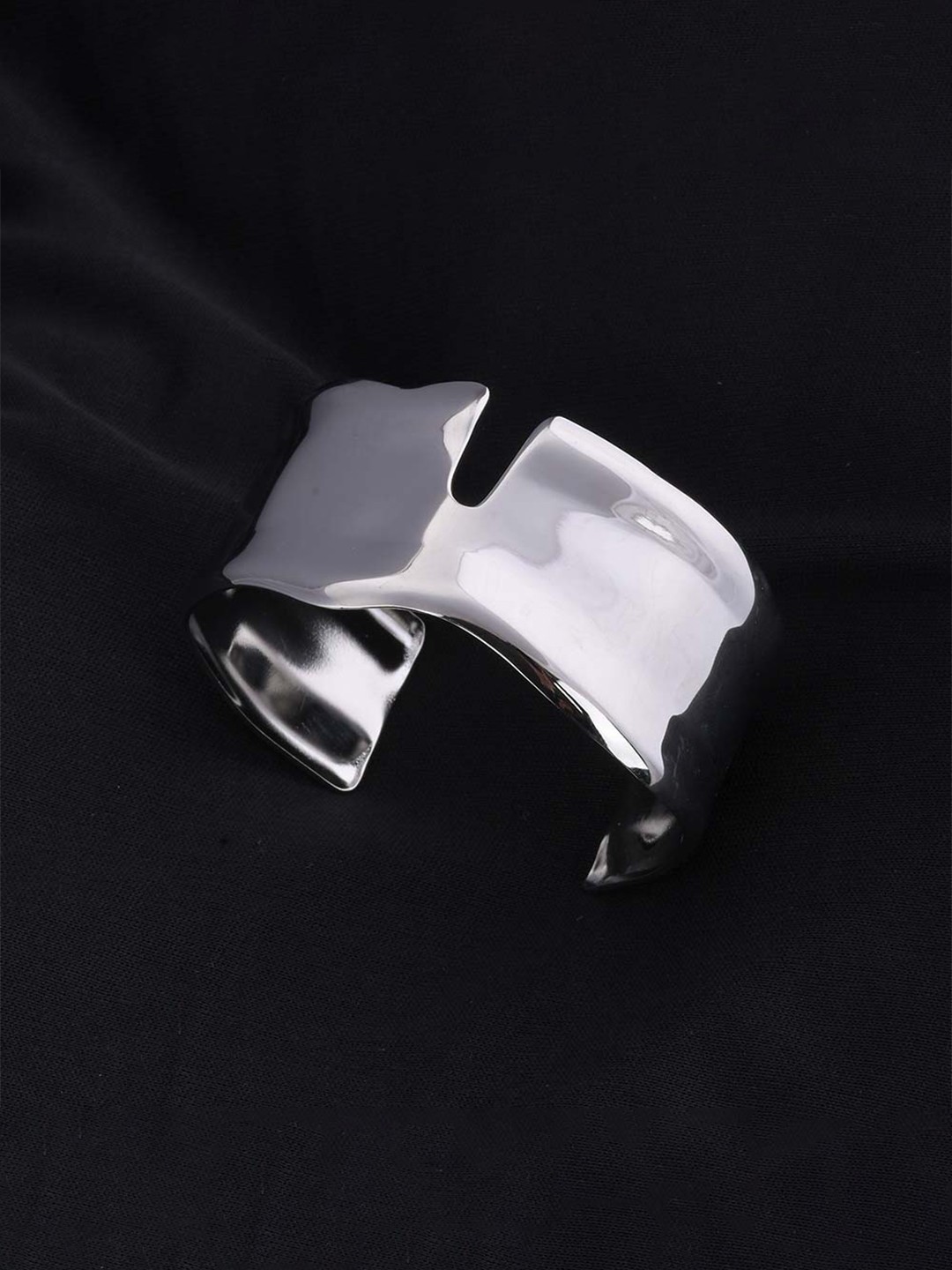 

PALMONAS Silver-Plated Stainless Steel Crimped Kada Bracelet