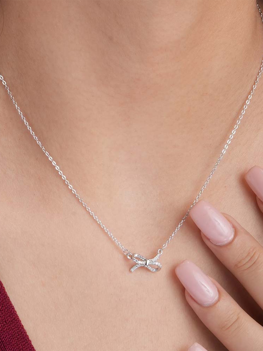 

PALMONAS Stainless Steel Silver-Plated Cubic Zirconia Studded Chain
