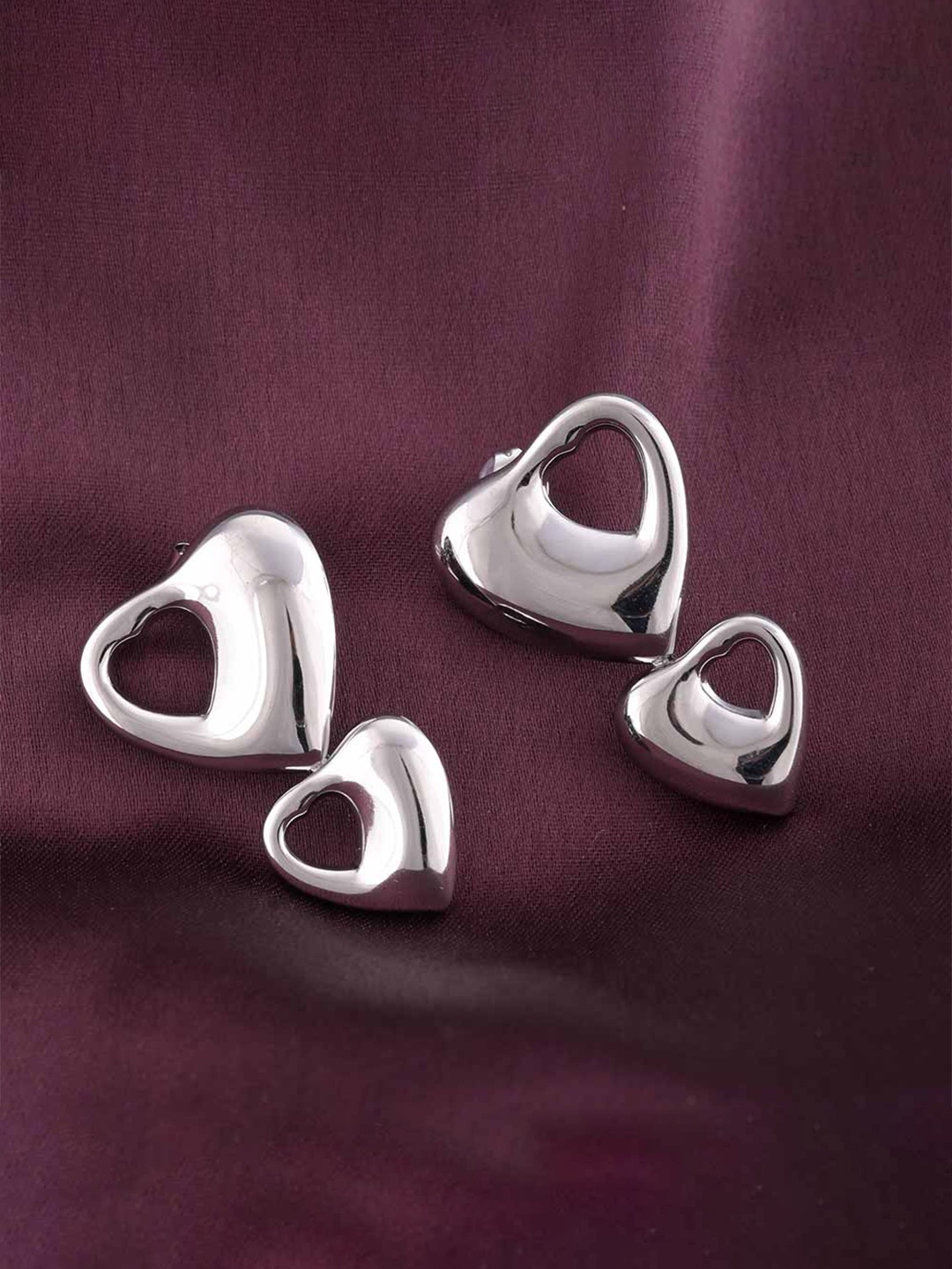 

PALMONAS Silver Plated Stainless Steel Heart Shaped Drop Earrings