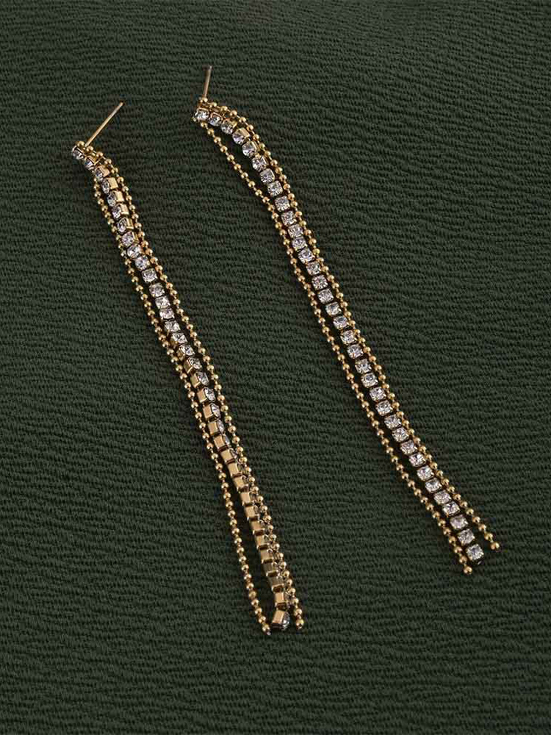 

PALMONAS Gold Plated Stainless Steel Artificial Stones Drop Earrings