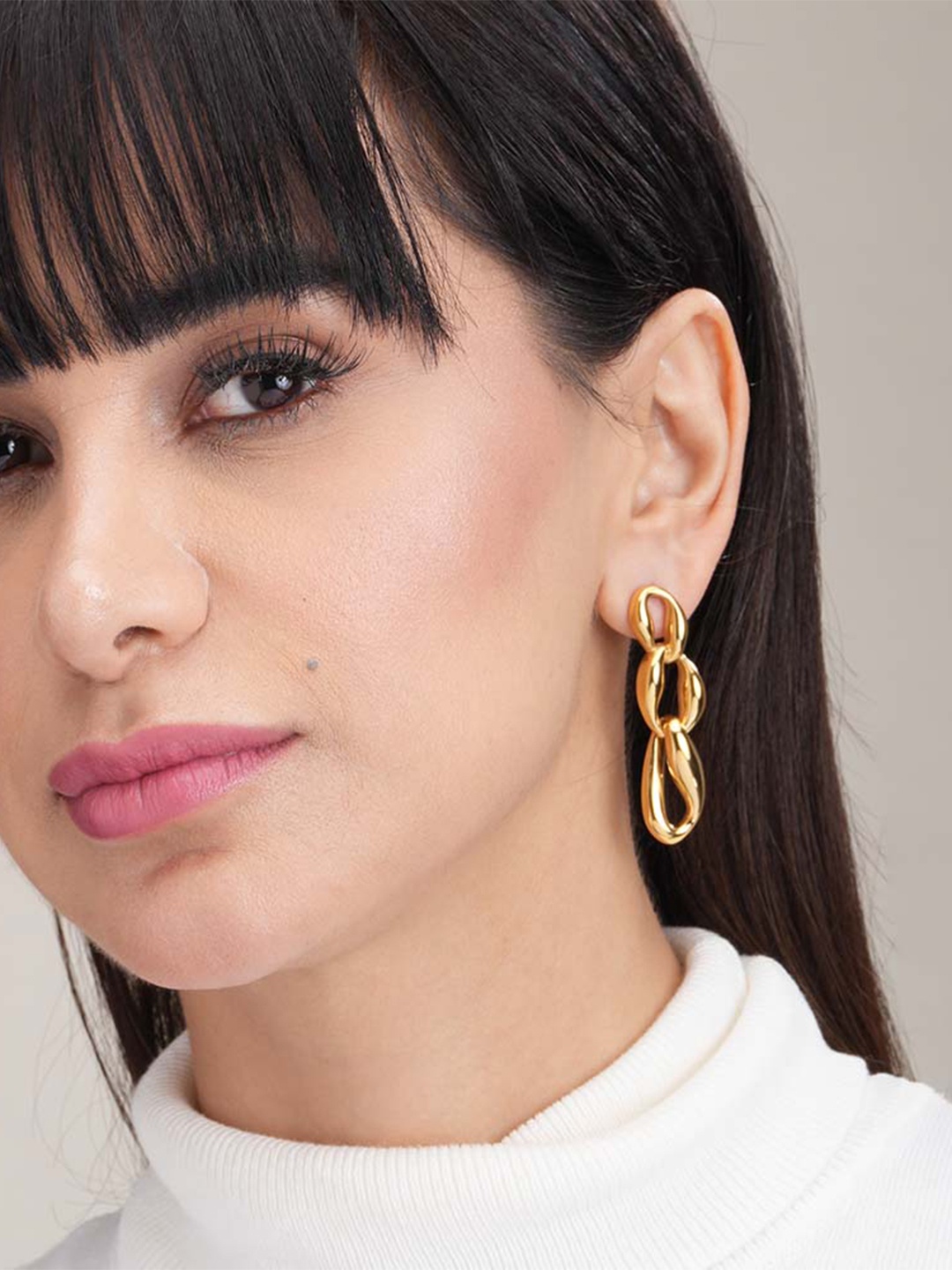 

PALMONAS Gold-Plated Teardrop Shaped Drop Earrings